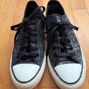 Size 7.5 - Converse Chuck Taylor All Star Low Glitter Shine - Black Women's